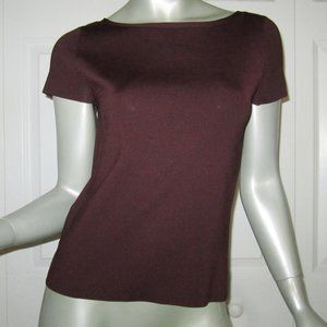 ANN TAYLOR Burgundy Short Sleeve Ribbed Sweater